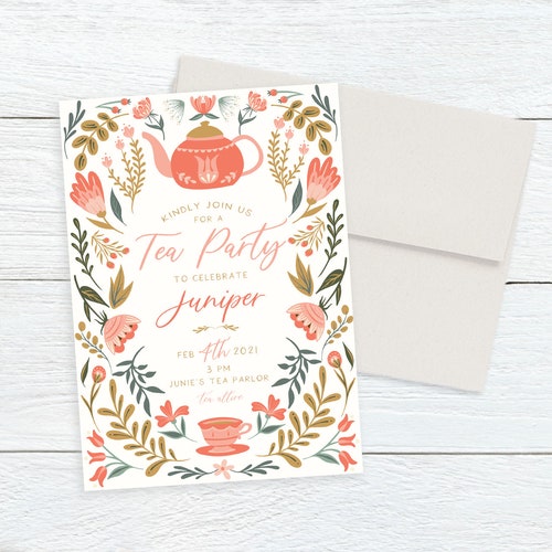 Tea Party Digital Printable Birthday Party Invitation Etsy