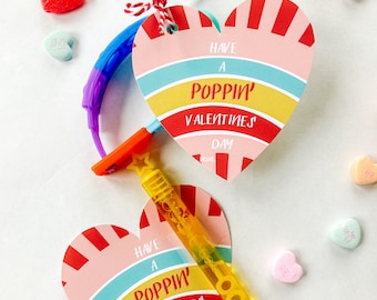 Poppin' Valentines Day, printable Valentine, Bubbles valentines, Popit bracelets Valentines, Pop it valentine