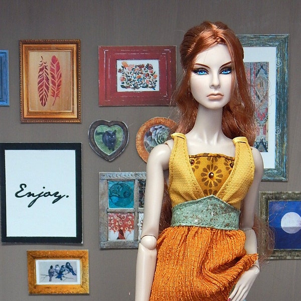 Yellow and orange "sunshine" boho shirt for Fashion Royalty, FR2, Poppy Parker, NuFace, Barbie, and other 12" fashion dolls