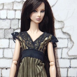 Green patterned shirt with black lace for Fashion Royalty, FR2, Nu Face, Poppy Parker, Mizi and other 12" Fashion dolls