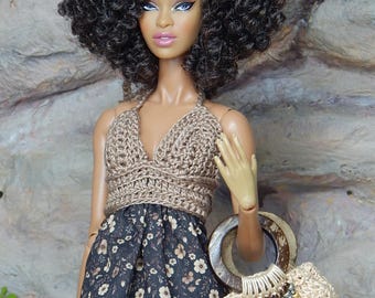 Floral peplum doll top | 1/6 scale crochet gothic romance shirt | Fit for FR2, MTM, Poppy Parker, NuFace, XianXian | Doll clothing