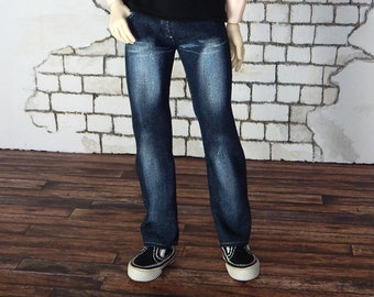 Stonewashed style dark blue jeans for Adonis doll