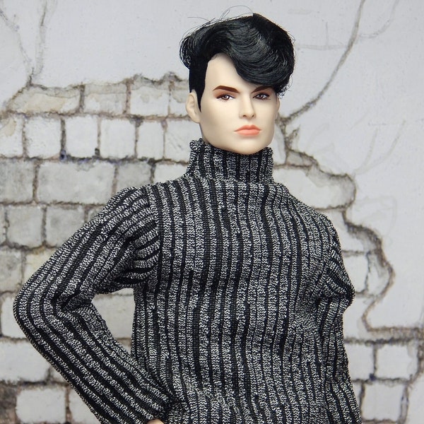 Rolli schwarz gestreift für männliche Fashion Dolls, Homme Doll Kleidung, Fashion Royalty Hommes, Ken und andere männliche Fashion Dolls