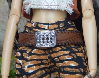 Western boho doll belt | 1/6 scale dark brown embossed faux leather belt silver buckle | Fit for MTM, FR2, Poppy Parker | Doll accessory
