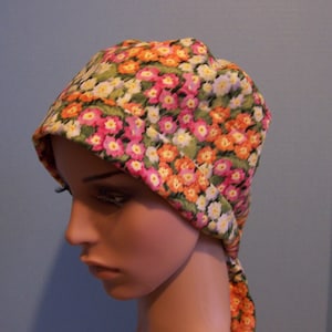 Meadow Flowers Pixie Chemo Chef Surgical Scrub Hat Cap