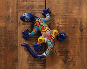 Talavera Ceramic Pottery Mini Gecko Garden Sculpture Wall Art Bright Gardening Decor Indoor Outdoor Animals Butterfly Dragonfly- Cobalt Blue