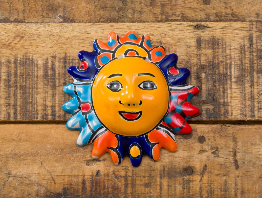 Sun Wall Art Mini Mexican Talavera Wall Art Celestial Decor Moon