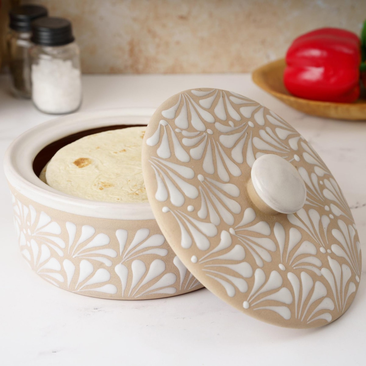 Ceramic Tortilla Warmer Engobe Talavera Handmade Mexican Pottery Colorful Tortillero Serving Dish Bowl With Lid Kitchen Decor White on White - Etsy