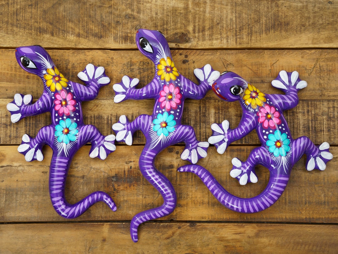 Geckos SET OF 3 Mexican Handmade Talavera Ceramic Garden Yard Wall Art