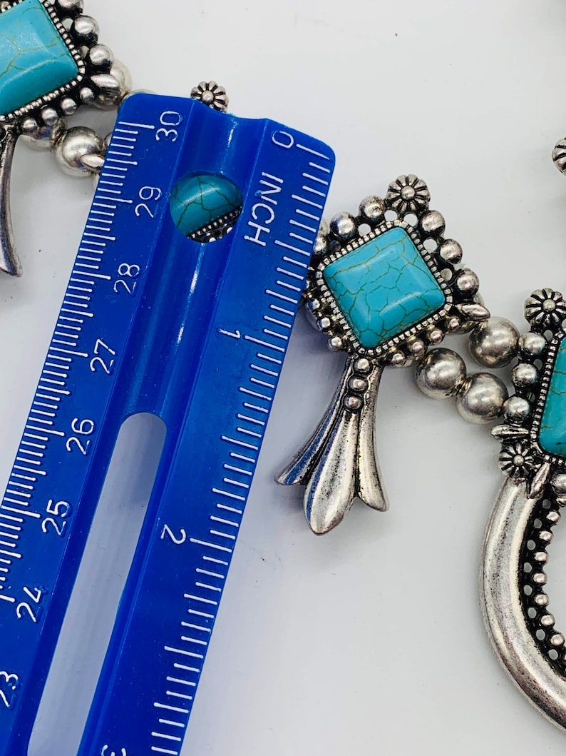 Handmade Navajo Inspired Southwestern Turquoise Color Beads Oxidized Squash Blossom Naja Necklace /& Earrings