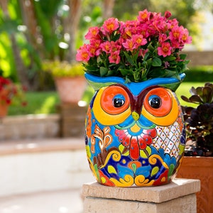 HUGE Owl Flower Pot Mexican Talavera Ceramic Pottery Plant Pot Planter For Porch Patio Balcony Made In Mexico Large Flower Pot