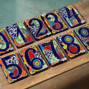 Address Tiles,  House Number Tiles, Talavera Handmade Mexican Pottery, Spanish Moroccan Style Whimsical Home Decor, Colorful Outdoor Tile