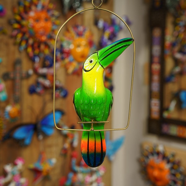 Toucan Bird Hanging Mexican Talavera Tropical Parrot Decor Indoor Outdoor Tiki Bar Hawaii Vacation Theme Garden Pool Party Jungle Theme