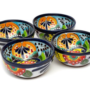 4 Piece Handmade Talavera Bowl Set Four Bowls Cereal Salad Soup Made in Mexico Handpainted Colorful Imported