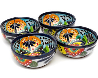 4 Piece Handmade Talavera Bowl Set Four Bowls Cereal Salad Soup Made in Mexico Handpainted Colorful Imported