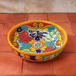 Ceramic Salad Bowl, Yellow, Talavera Handmade Mexican Pottery, Colorful Spanish Moroccan Style Home and Kitchen Decor