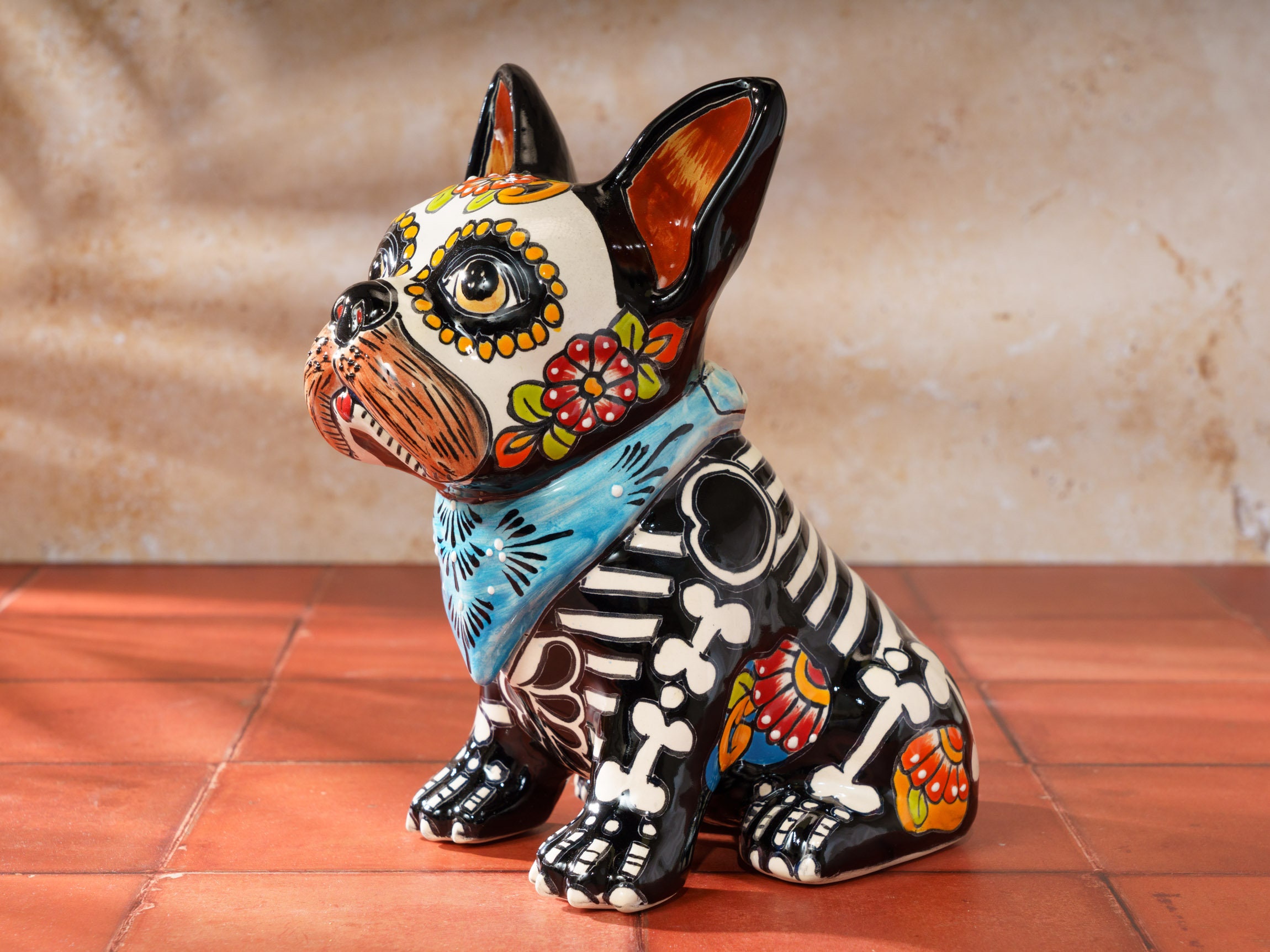 Day of the Dead French Bulldog Mexican Talavera Pottery Dia De Los