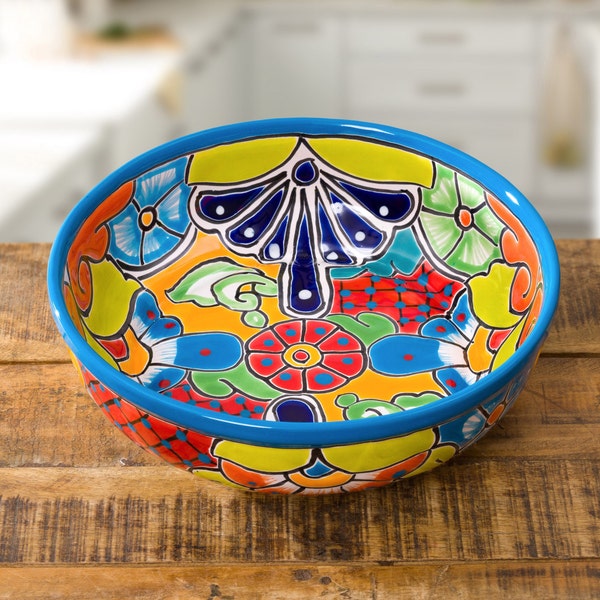 Mexican Pottery Talavera Serving Bowl Fruit Dish Platter Plate Tray Art Handmade Ceramic Salad Gift Decor Dinnerware Kitchen Chef Cook Home