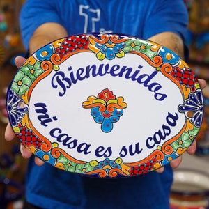 Mexican Talavera Wall Art Bienvenidos Mi Casa Es Su Casa Talavera Oval Welcome Sign Large Address Tiles Kitchen Decor Front Door Gift