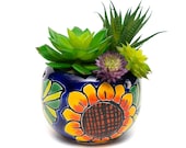 Talavera Mexican Pottery Ceramic Flower Pot Table Top Or Hanging Spanish Style Gift Décor Succulent Herbs Cacti Planter Small Sunflower