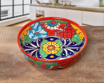 Mexican Pottery Talavera Serving Bowl Fruit Dish Platter Plate Tray Art Handmade Ceramic Salad Gift Decor Dinnerware Kitchen Chef Cook Home