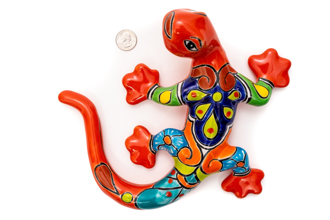 Talavera Ceramic Pottery Garden Gecko Sculpture Wall Art Etsy
