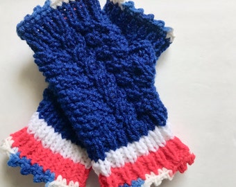 Fingerless Gloves, Patriotic Mitts, British Gloves, Gloves for July 4th, Red white blue gloves, Hand Knit arm warmers, texting gloves,