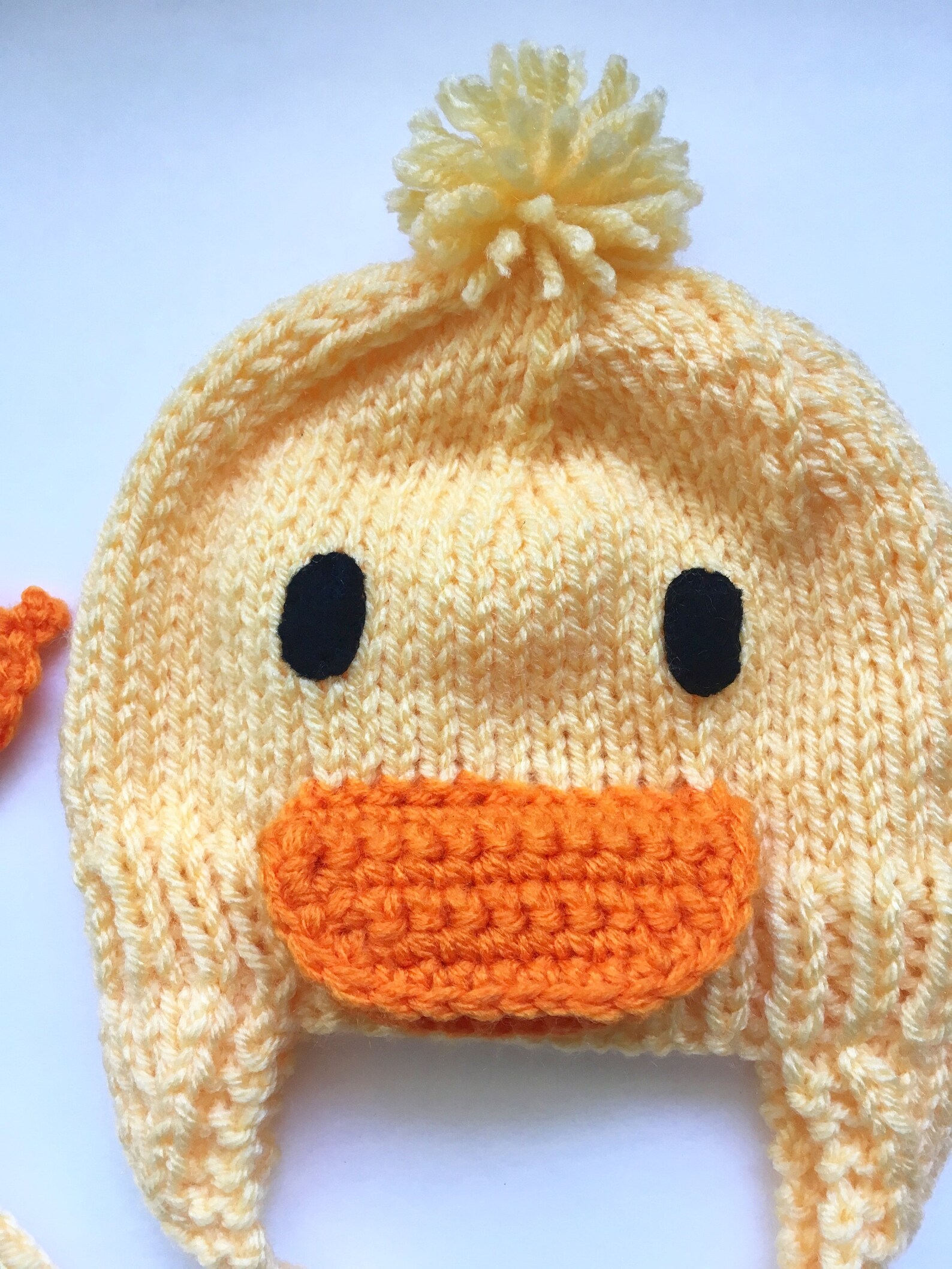 Yellow Duck Hat Infant Cap Hat With Ties Babyknit Hat Etsy