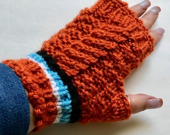 Rust fingerless mittens