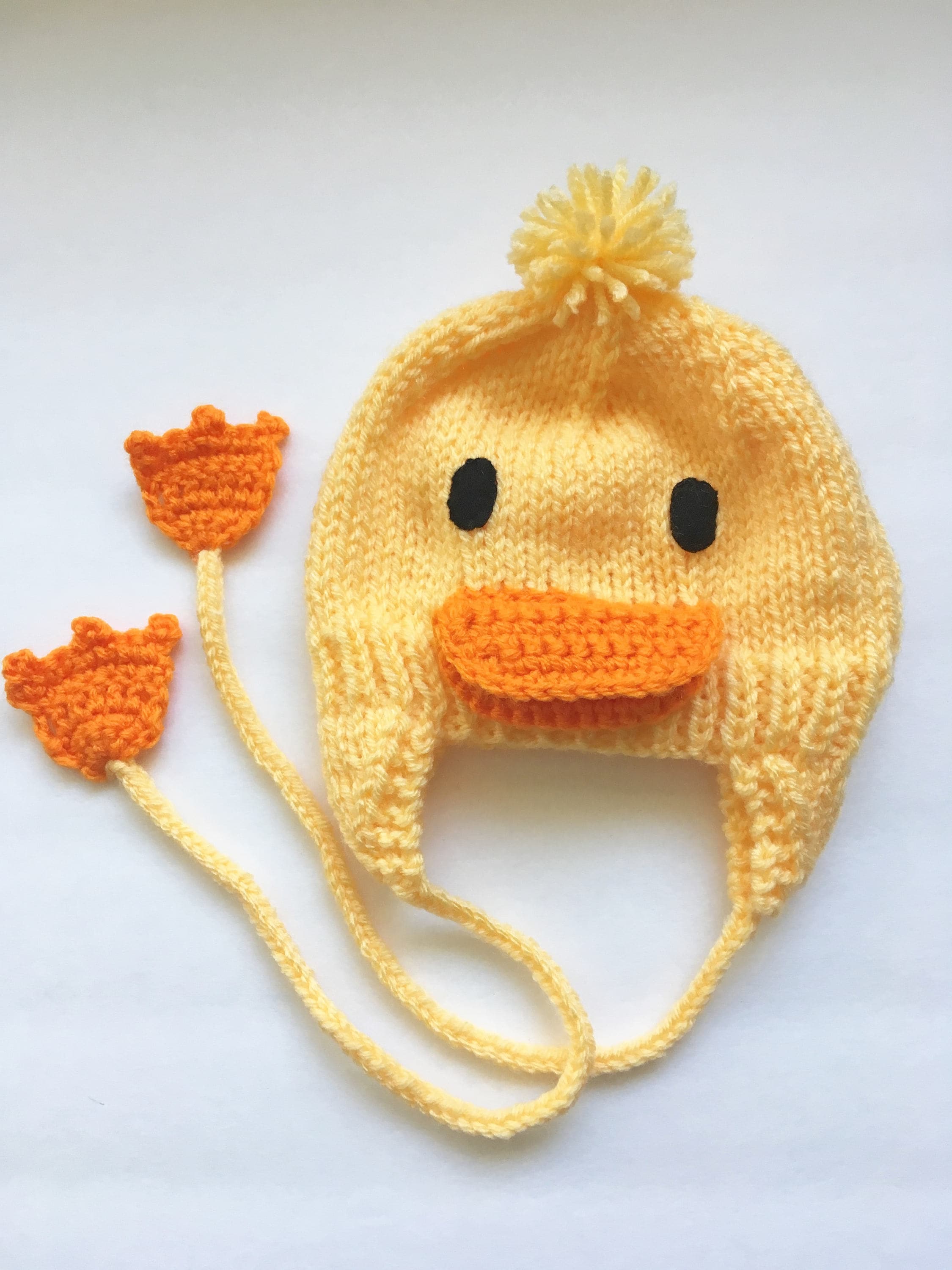 Yellow Duck Hat Infant Cap Hat with Ties BabyKnit Hat Etsy