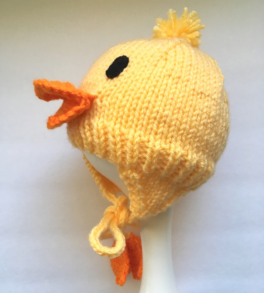 Yellow Duck Hat, Infant Cap, Hat With Ties, Babyknit Hat, Photo Prop