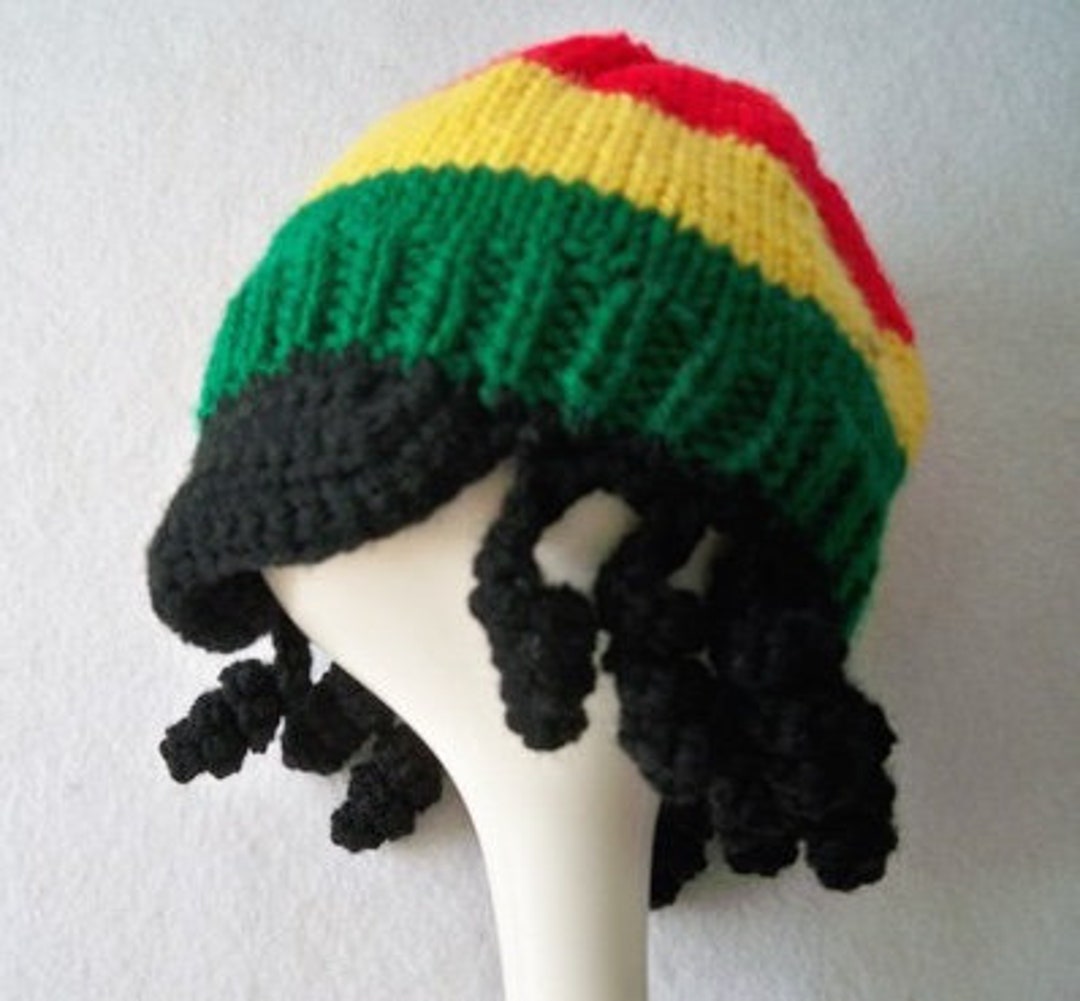 Jamaican Style Hat, Baby Rastafarian Cap, Hand Knit Hat With Dreadlocks ...
