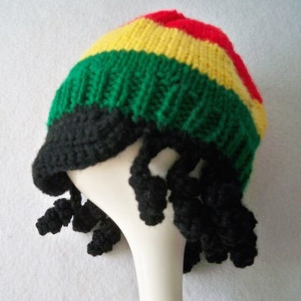 Jamaican Style Hat, Baby Rastafarian Cap, Hand Knit Hat with Dreadlocks, Baby Shower Gift, Fun Baby Hat, Red Green Yellow Cap, Handmade Gift