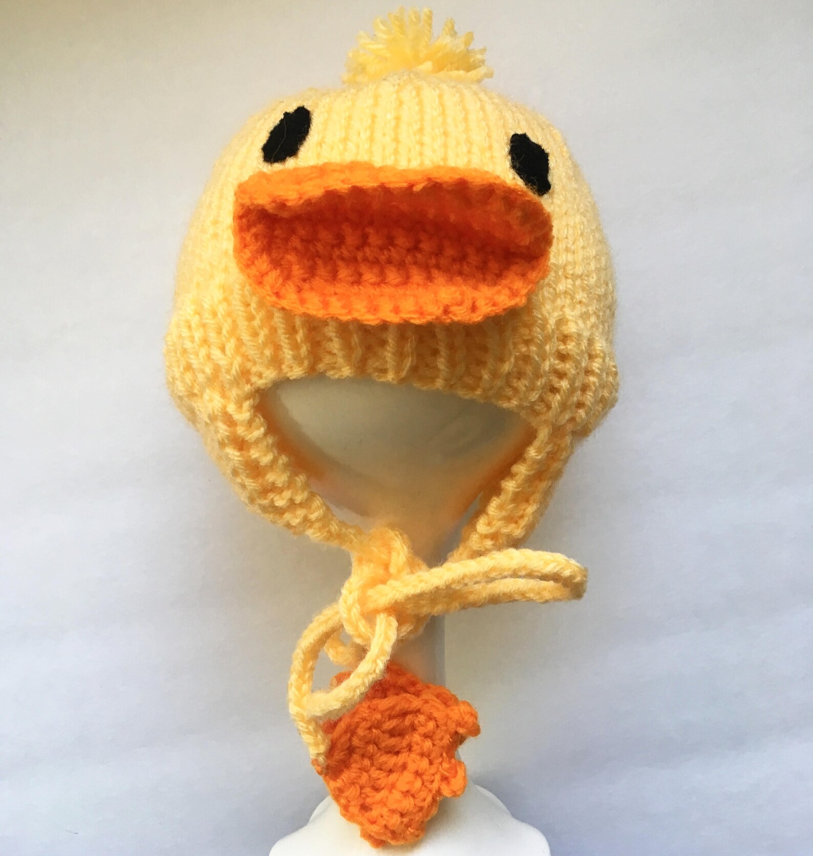 Yellow Duck Hat Infant Cap Hat With Ties Babyknit Hat Etsy