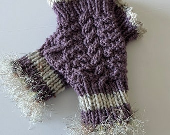 Purple Fingerless Gloves, Texting Gloves with Fun Fur Trim, Hand Made to Order Gloves for Women, Hand Made Gifts