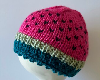 Watermelon Baby Hat, Hand Knit, Baby Cap, Newborn Baby Hat, Made to Order, Baby Shower Gift, Hand Made Baby knits