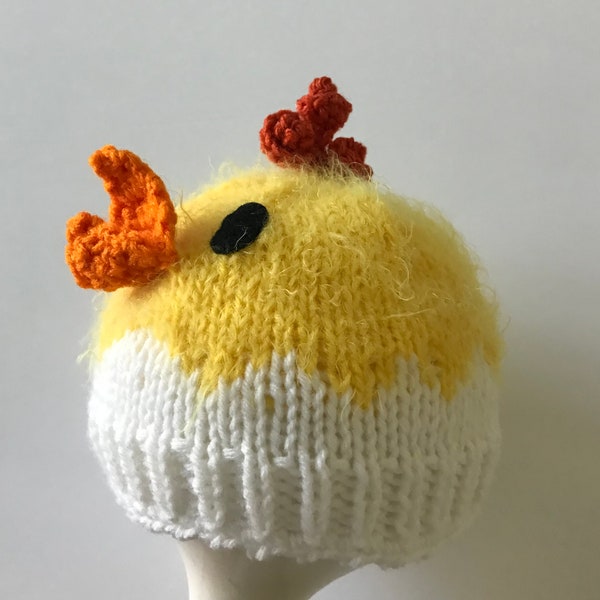 Baby Chick Hat, Knit Infant hat, Chicken and Egg Cap,Halloween Hat, Photo Prop Easter, Spring novelty Beanie, Hat for Newborn, Made to Order