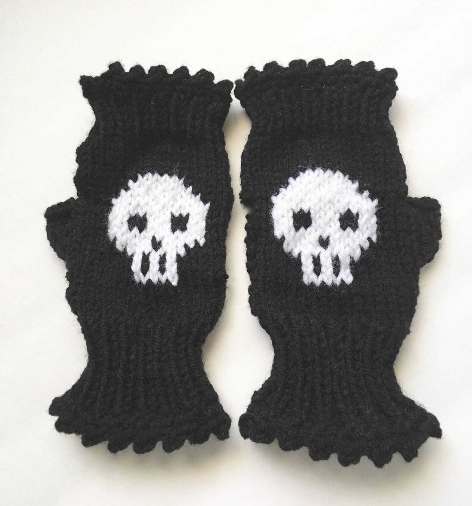 Skull Fingerless Gloves Hand Knitted for Day of the Dead or Etsy
