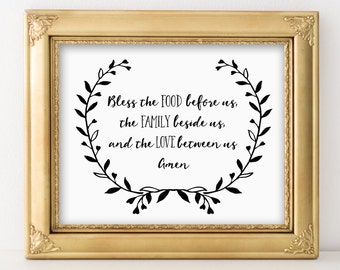 Bless the Food Before Us Prayer Instant Download Printable, Bible Verse Scripture art, Family Quotes print, Christian Wall art decor