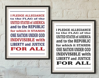 Pledge of Allegiance 4th July Decor Instant Download Patriotic Printable, Digital Download, Red White & Blue print, USA Decoration