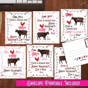 Cartes de Saint-Valentin pour enfants, animaux de la ferme, école Saint-Valentin, vache cochon, Saint-Valentin pour garçons pour filles, carte de Saint-Valentin pour amis, carte à imprimer