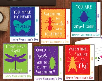 Valentines for Kids Love Bugs Valentines for boys girls diy cards pdf Printable Valentines for school classroom instant download tags labels