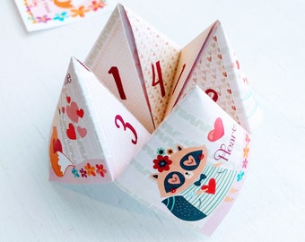 Valentine cards for Kids, Fortune Teller Cootie Catcher Jokes Teller, School Valentines Printable PDF DIY, Valentines Day class activity