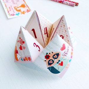 Cartes de Saint-Valentin pour enfants, diseuse de bonne aventure Cootie Catcher blagueur, école Saint-Valentin imprimable PDF bricolage, activité de classe pour la Saint-Valentin