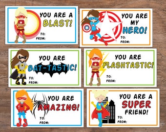 Superhero Valentine's Day Cards for Girls, School Valentines Cards for Kids, Superhero Printable PDF DIY Valentines, Classroom Valentines