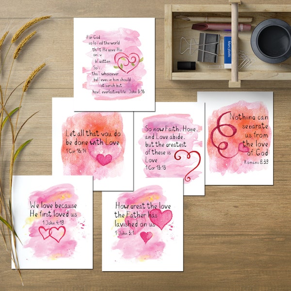 Scripture Cards Printable, Bible verses about Love, Prayer cards, Bible memorization, Watercolor Bible affirmation cards, Love Cards