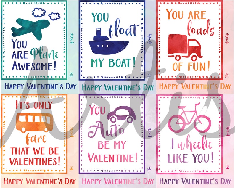 Printable Valentines for Kids for School Tractor Truck Cars | Etsy