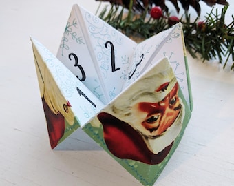 Kids Christmas Jokes Game Fortune Teller Cootie Catcher DIY Instant Download Printable craft, Stocking stuffer Holiday Activity for children