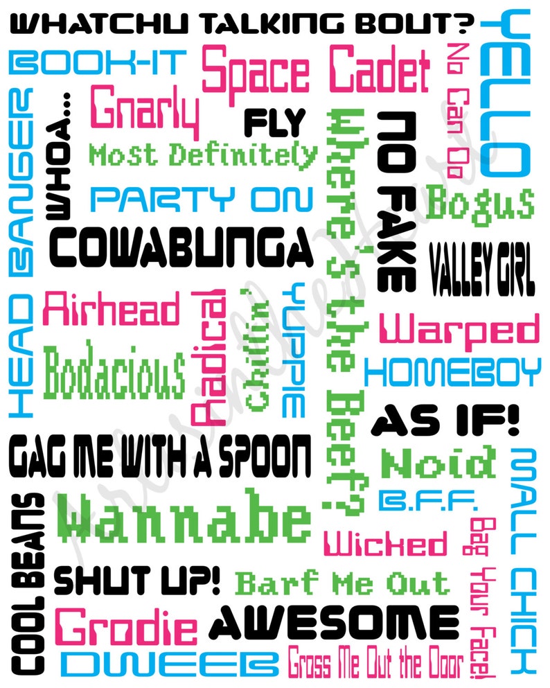 80s Print Catch Phrases Instant Download 80s Decor, 80s Printable, 80s Party, 80s Poster, Wall Art Decor, Printable Gift, 80s Slang Words image 2