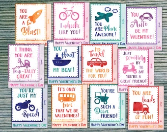 Printable Valentines for kids for school Tractor Truck Cars Valentines cards for Class Valentines for Boys girls diy Valentines for students
